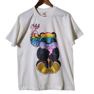 Vintage Screen Stars Rainbow Hobo Panda T Shirt Size L Single Stitch TRSF Womens